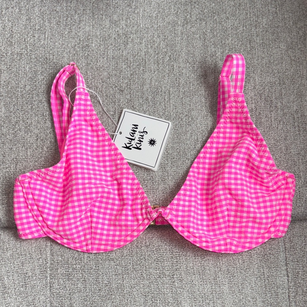 NWT Kulani Kinis Underwire Triangle D+ Cup Bikini Top In Pink Diva
